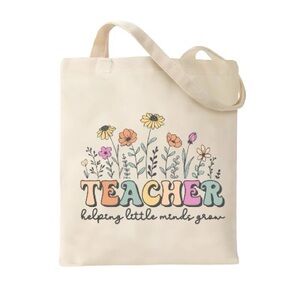 Teacher Tote Bag Floral Canvas Helping Little Minds Grow Cute Teacher Gift